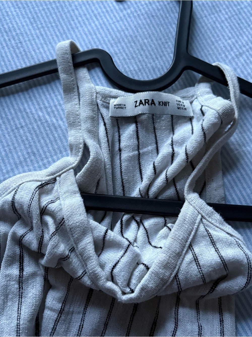 ZARA Knit Ivory Tank with Black Pinstripes